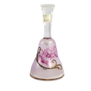 LLUR Luxor Bohemia Hand-Painted Pink Frosted Crystal Bell Gold Trim Signed